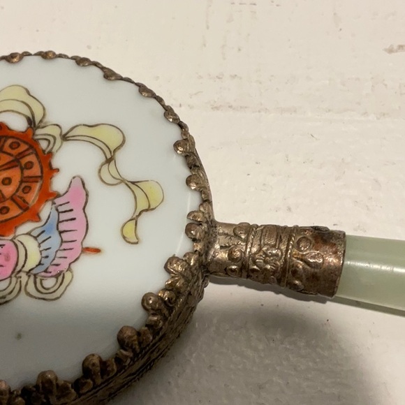 🪞Vintage Japanese Hand Painted Mirror With Jade Handle. - Picture 3 of 7